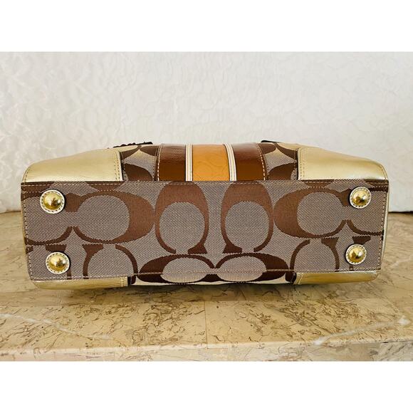 Coach Hampton brown/light metallic gold striped multicolored Carryall 11620 - Picture 6 of 10